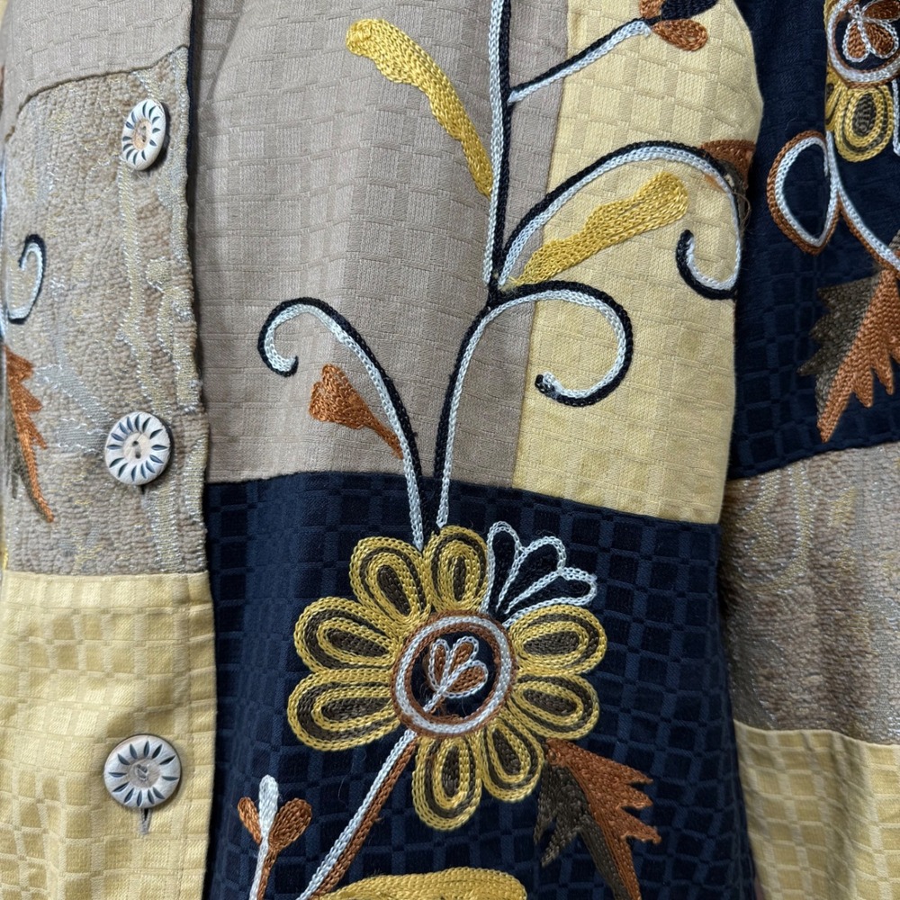 Indigo Moon Embroidered Sunflower Patchwork Jacke… - image 7
